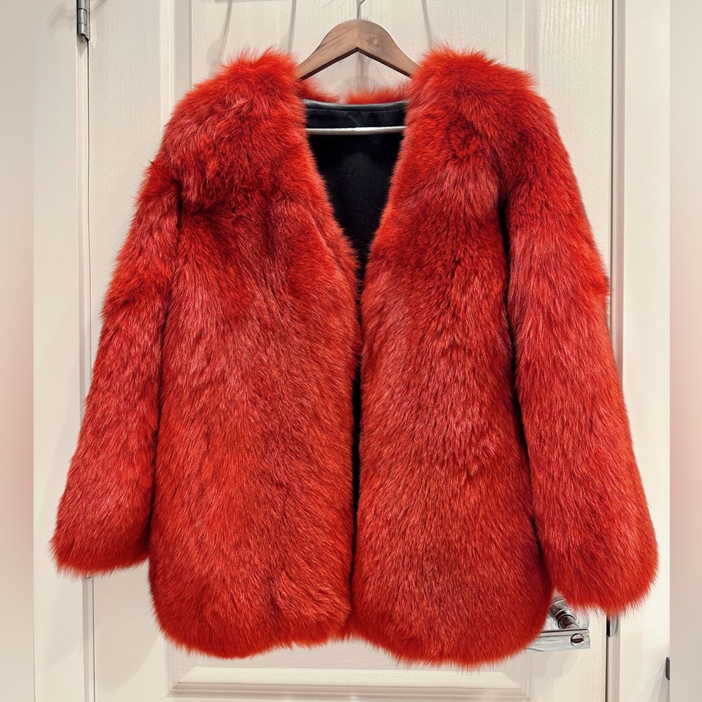 Premium Red Finnish Fox Fur Coat – Ultra-Dense, Size M